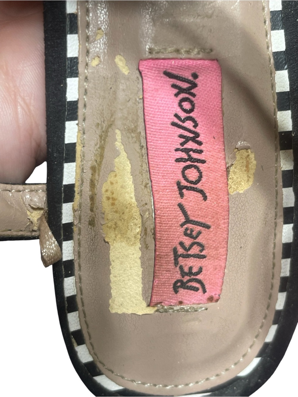 Betsey Johnson Aspen Black Sandal Heels Suede Floral Black & White Stripes Sz 9 - Picture 7 of 11